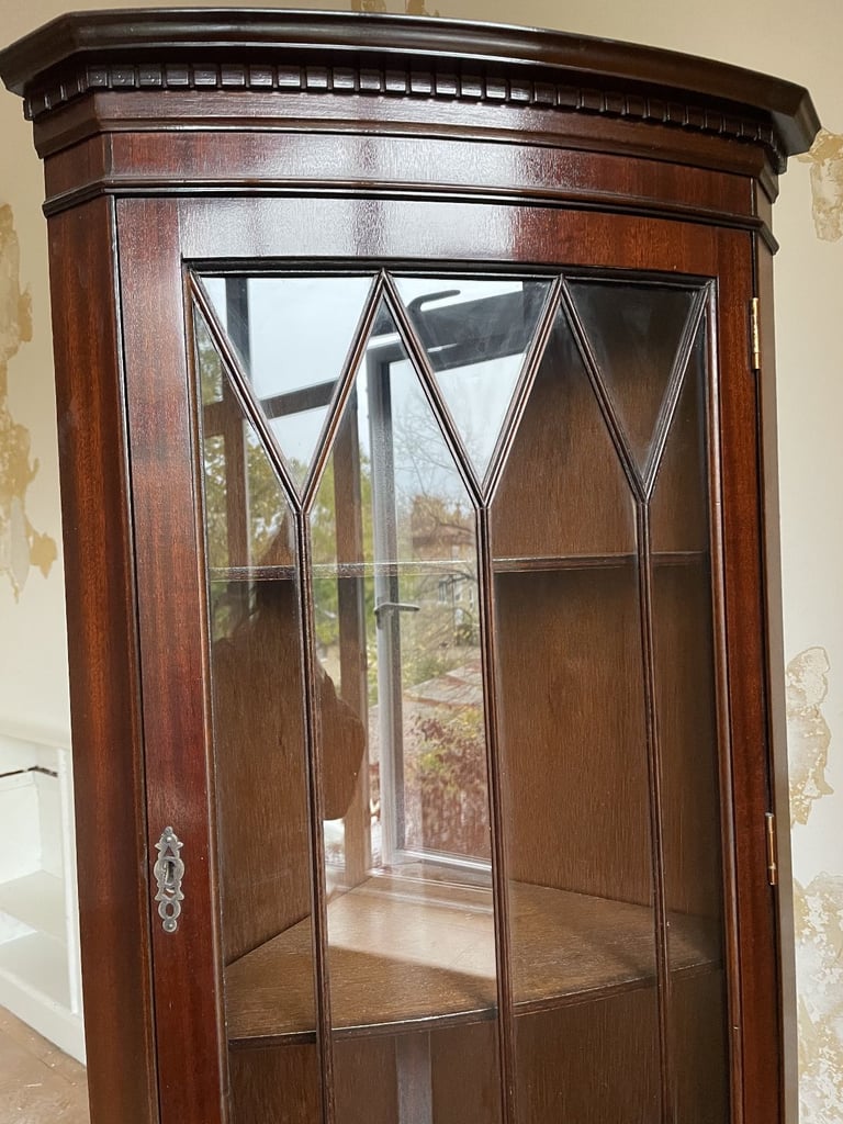 Antique  Edwardian Mahogany Corner Display Cabinet 