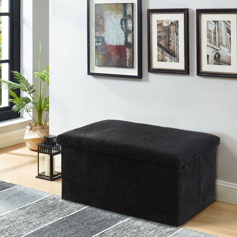Large Fabric Ottoman Storage Box: Foldable Footrest, 78x38x38cm