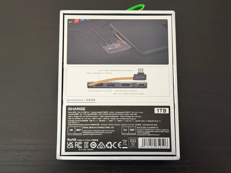 Sharge DiskPro 1TB - Active Cooling PSSD with Multi-port Hub