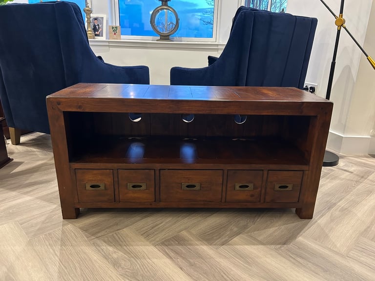 image for TV Cabinet Solid Walnut Mayan 5 Drawer 