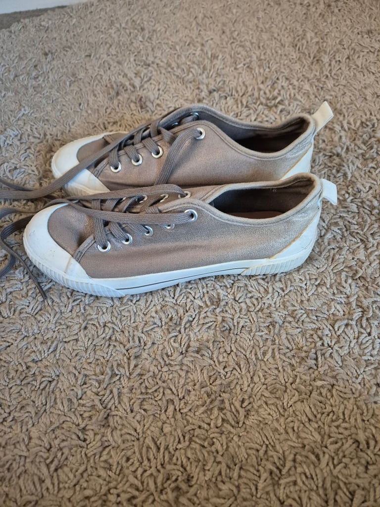 New Tu Sparkly Beige & White Laceup Trainers Immaculate 