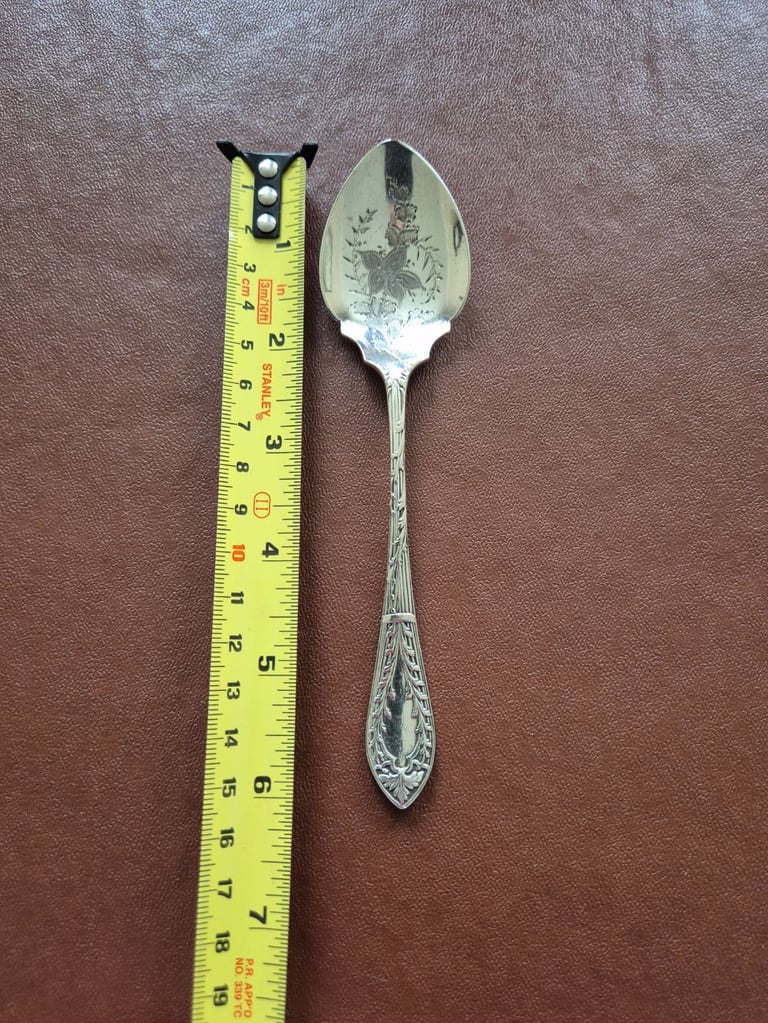 Vintage rare patterned spoon with RD 338050 B & S S BP markings on the back