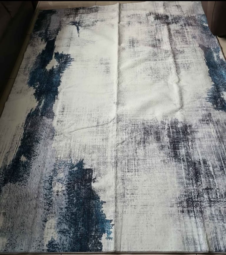 image for Large navy abstract contemporary rug machine washable 