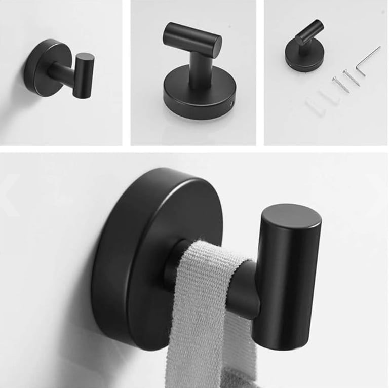 Black Bathroom Accessories Towel Rail Robe Hook Toilet Roll Holder, 3-Piece Set