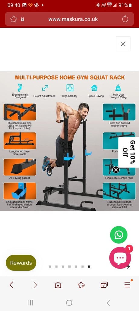 MENS HEALTH BENCH BARBELL PRESS & DIP RACK 
