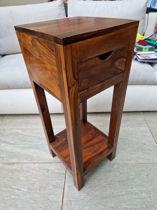Solid wood side table with drawer. 12 inch sqr 29.5inch tall
