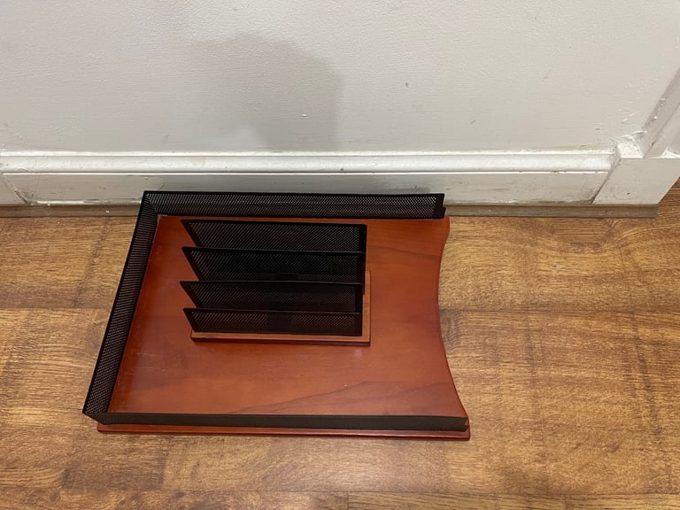 Desk Organizer wood and Metal Paper Tray and Letter Rack