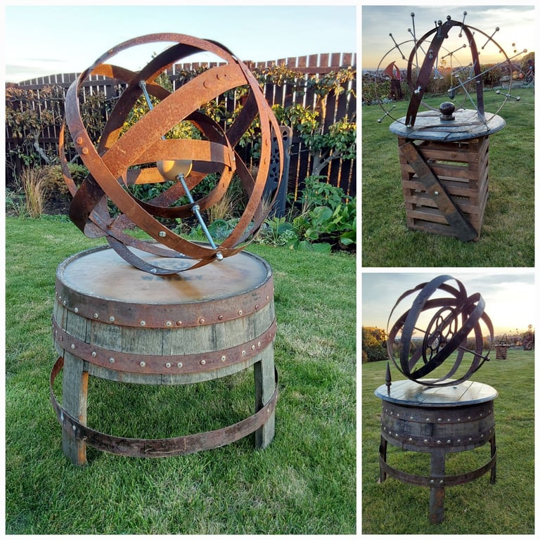 image for Handcrafted rustic garden art.  Created from recycled whisky barrel and other materials 