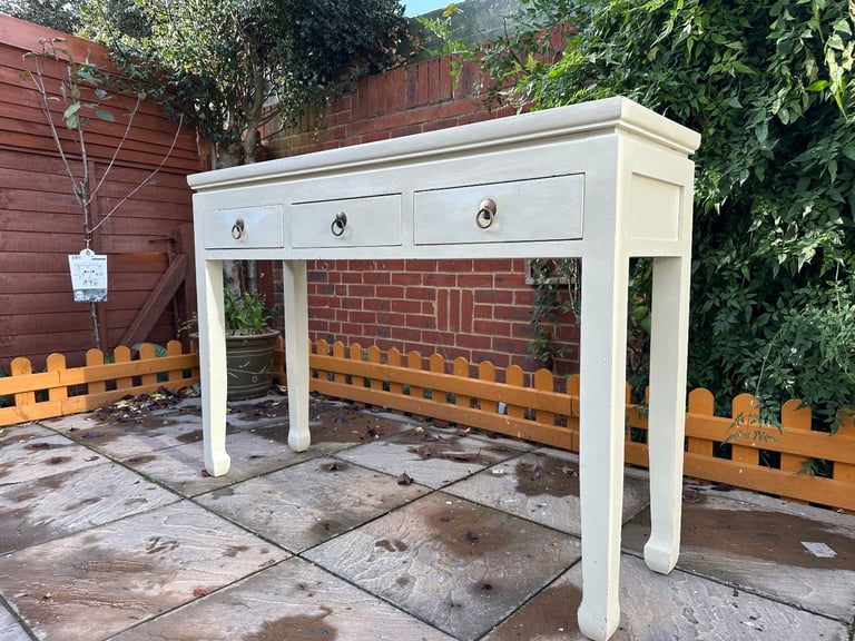 image for Lombok MANDARA Solid Wood 3 Draw Console / Hallway Table – Good Condition, RRP £515