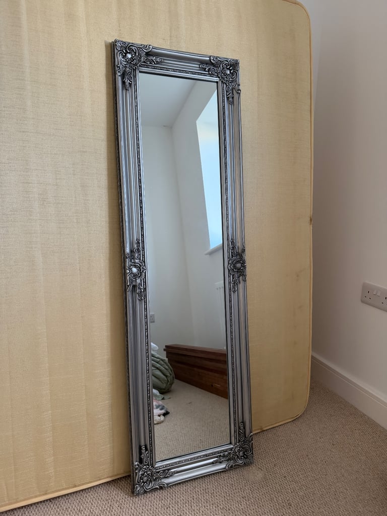 Large silver ornate wall mirror 