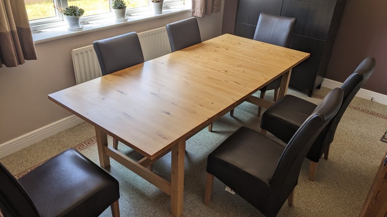 Six leather dining table chairs