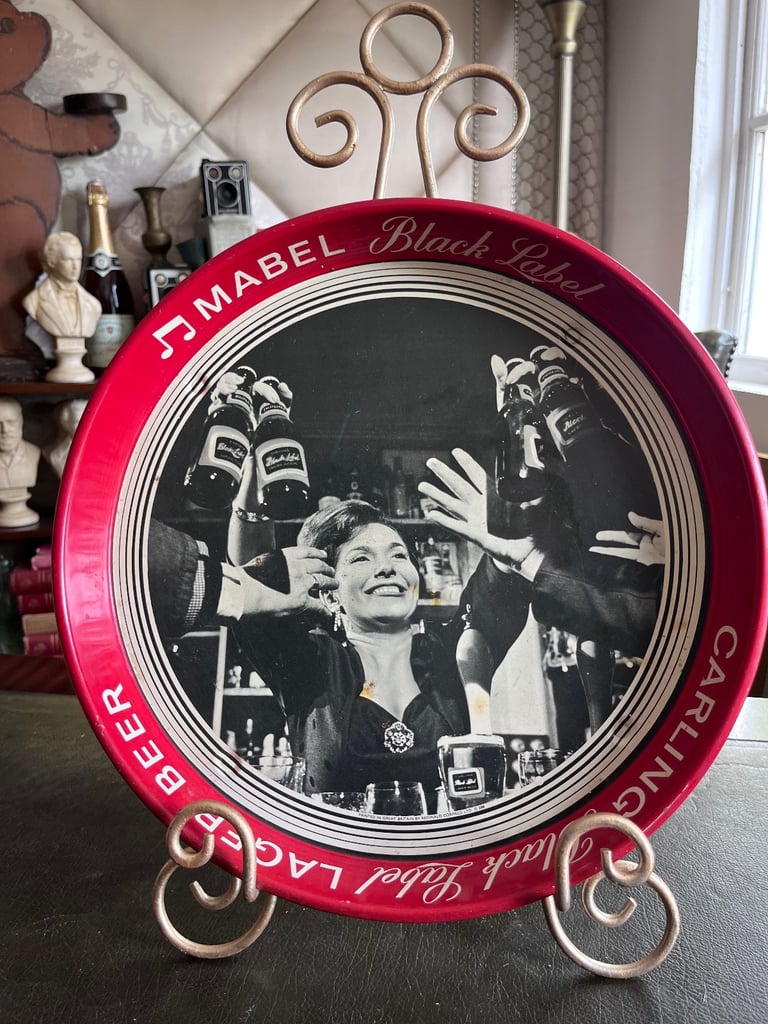 1950s Vintage "Carling Black Label" Bar Tray / Mabel Black Label Tin Tray