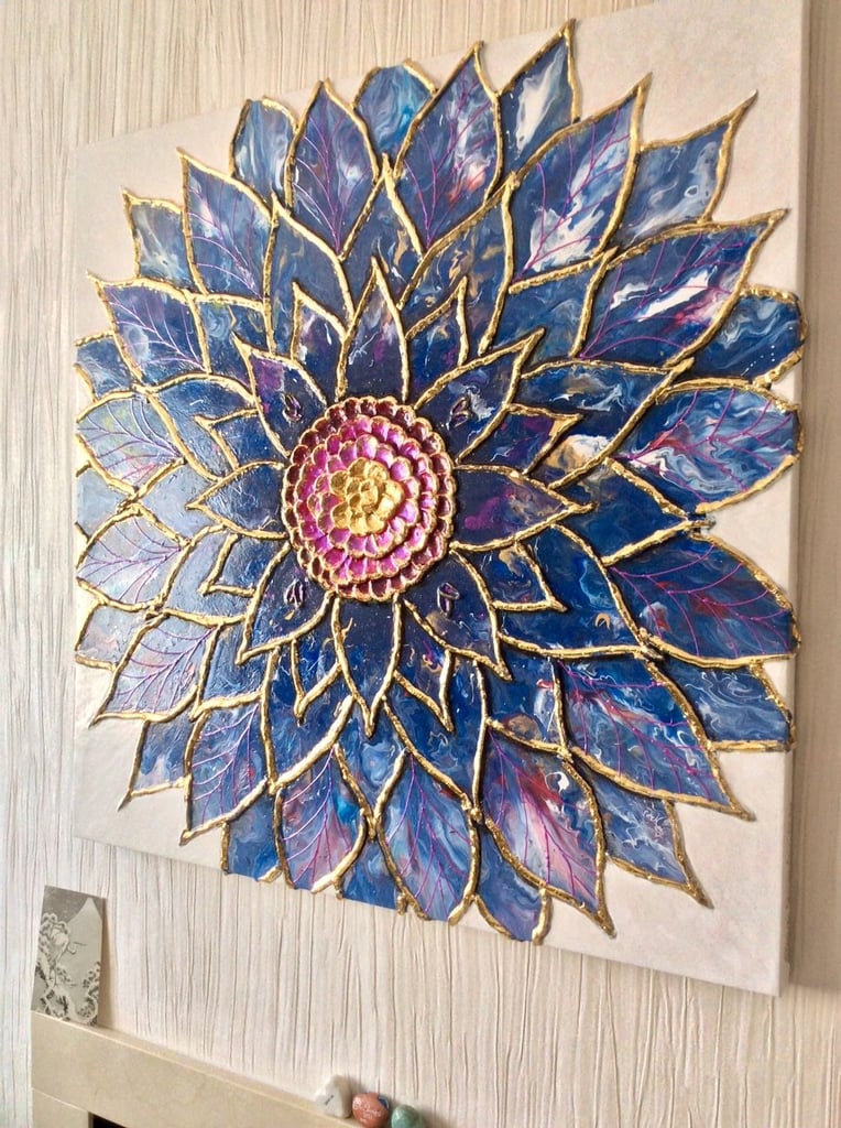 Large original acrylic painting,  abstract textured floral artwork 