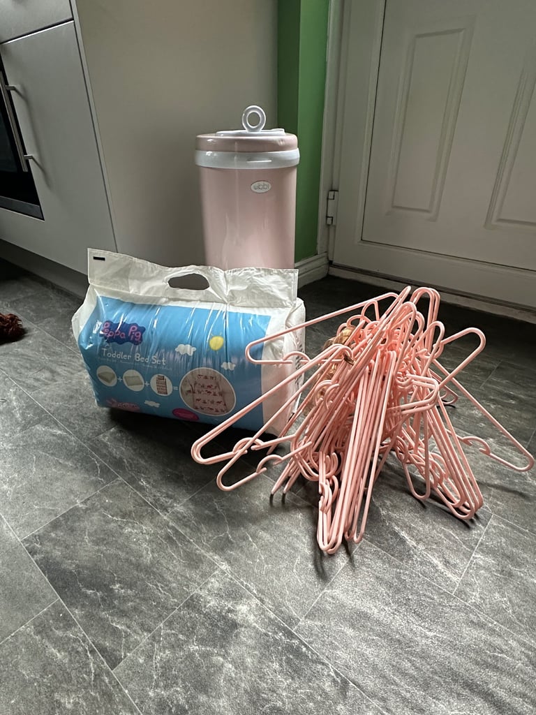 Peppa Pig Toddler Bed Set, Ubbi Nappy Bin And Bundle of Pink Hangers ...