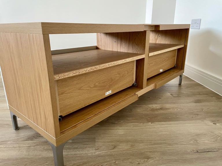 IKEA 2x Besta TV Bench/Stand/Cabinet with Drawers - Oak & White