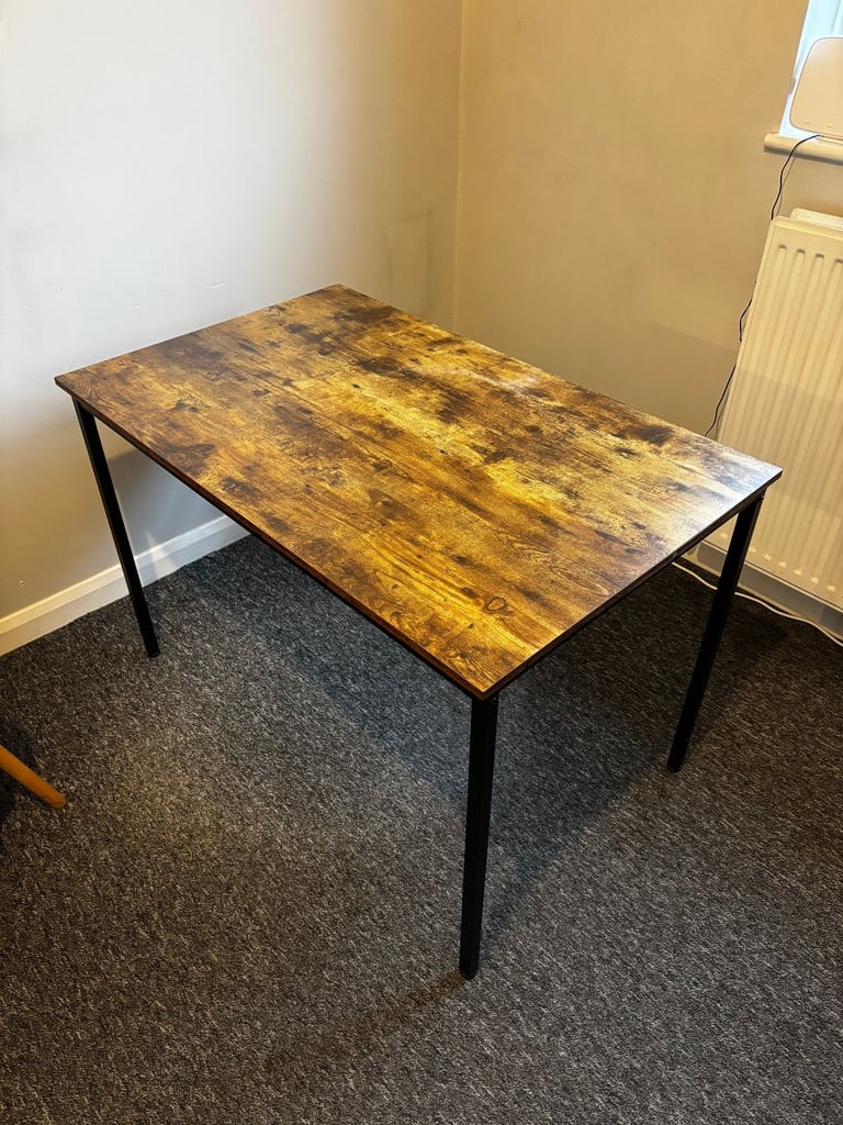 image for Dining Table - Rustic Brown, Metal Frame