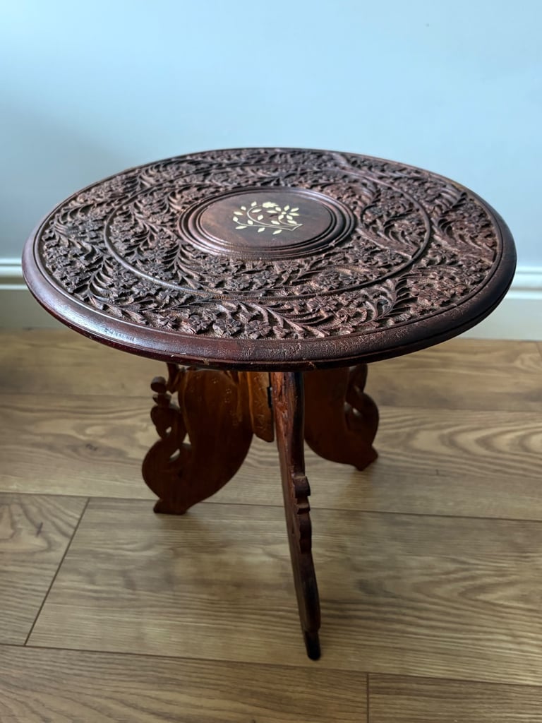 image for Vintage Hand-Carved Wooden Side Table