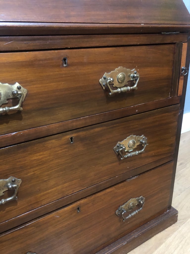 Antique wooden writing desk bureau with drawers 