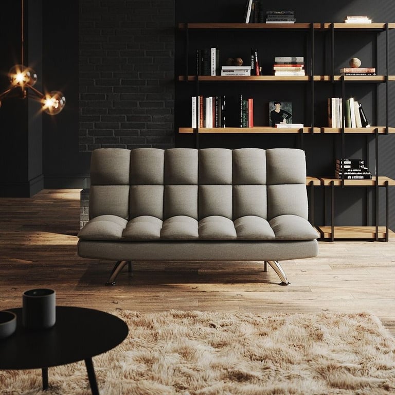 New Grey Cube Design Fabric 3 Seater Padded Sofa Bed RRP £425 Our Price £280