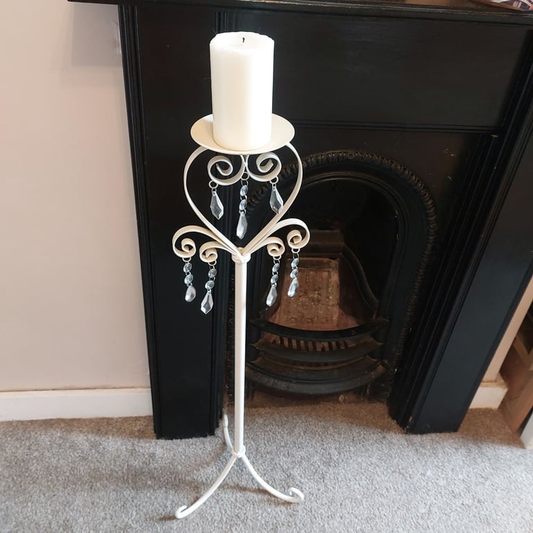 Tall Decorative Cream Metal Floor Standing Candle Holder 