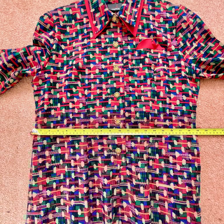 Vintage Marcelle Griffon French Abstract Print Shirt Dress 