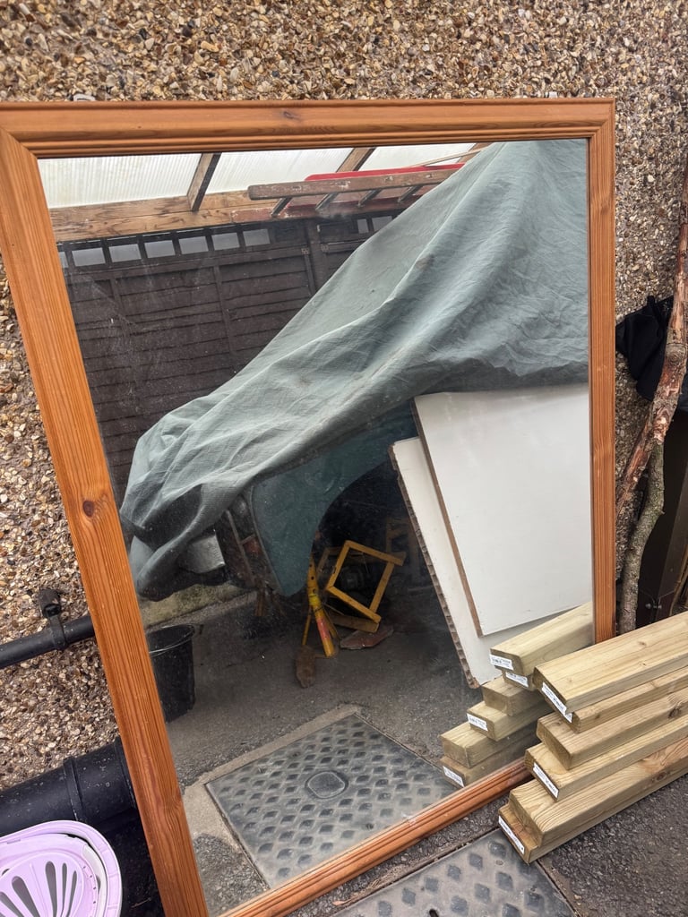 Very large, antique pine mirror