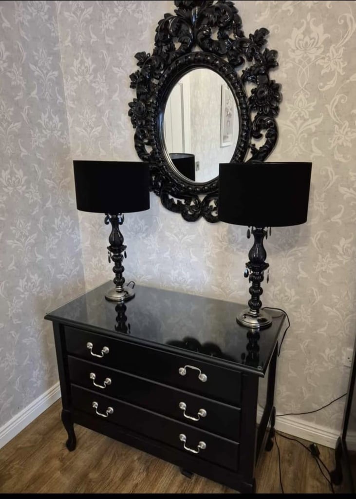 image for Wardrobe, chest of drawers, bedside locker, mirror, 2 x lamps
