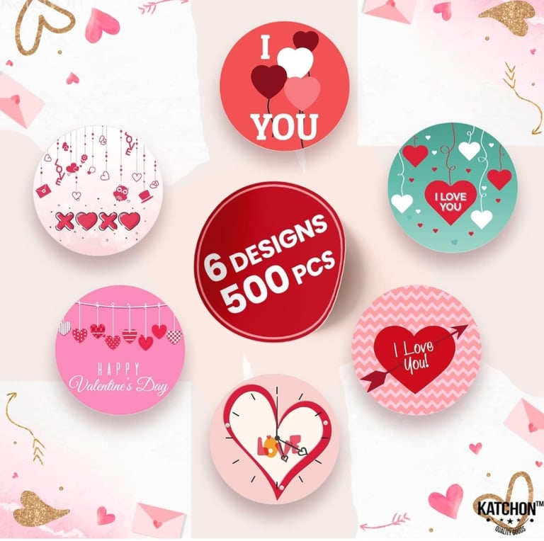 500 pcs Love, Valentines stickers roll 6 designs