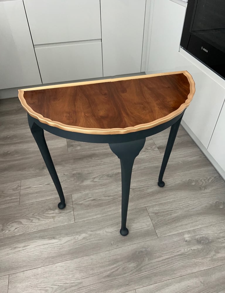 Restored, refinished demi lune table