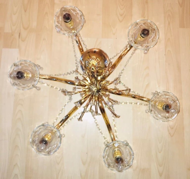 Vintage, 6 Arms Crystal Chandelier⭐️Star Fish Shape🌟Very Stunning💗Rare Piece🎁