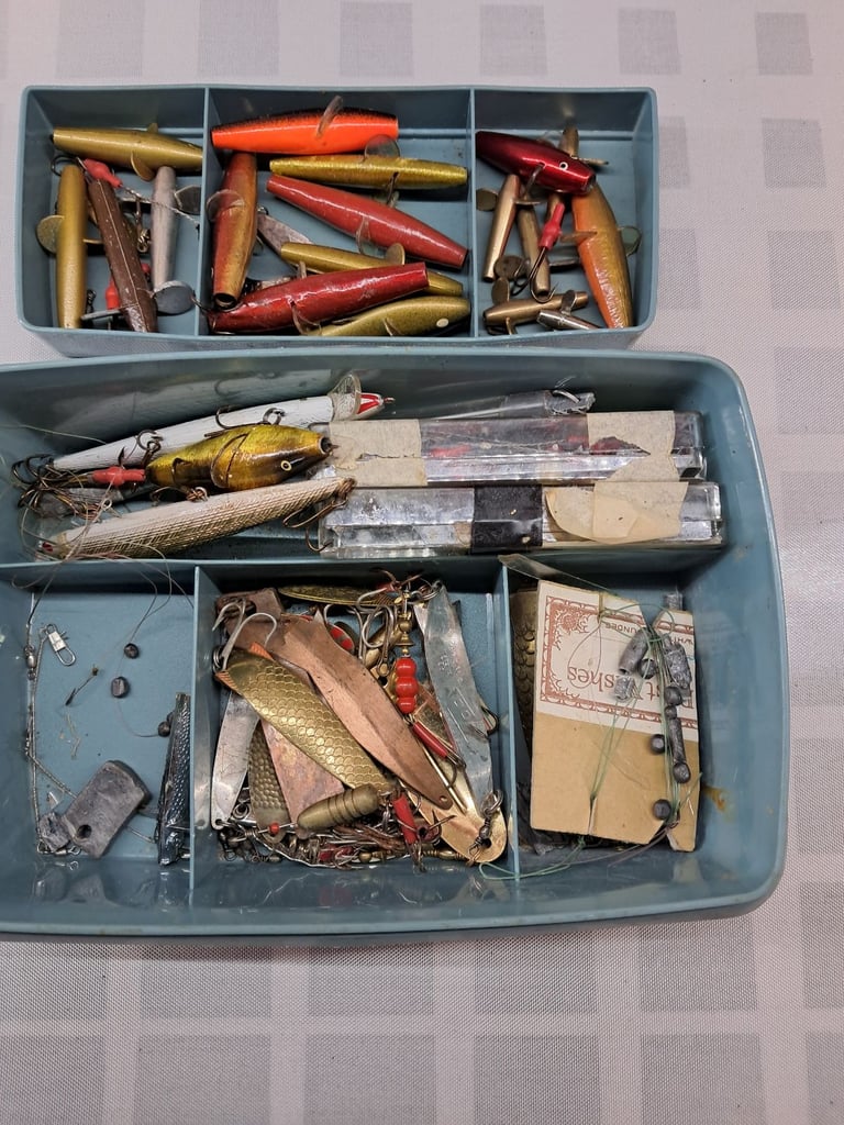 Trout and Salmon fishing reels fly 2 boxes and box of lures