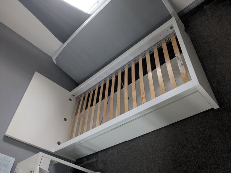 White Single Bed with 2 under bed Drawers