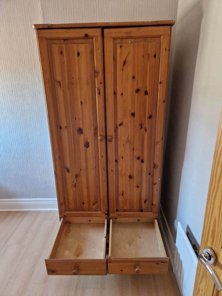 Solid Wood Wardrobe - Classic Brown Finish - Good Condition
