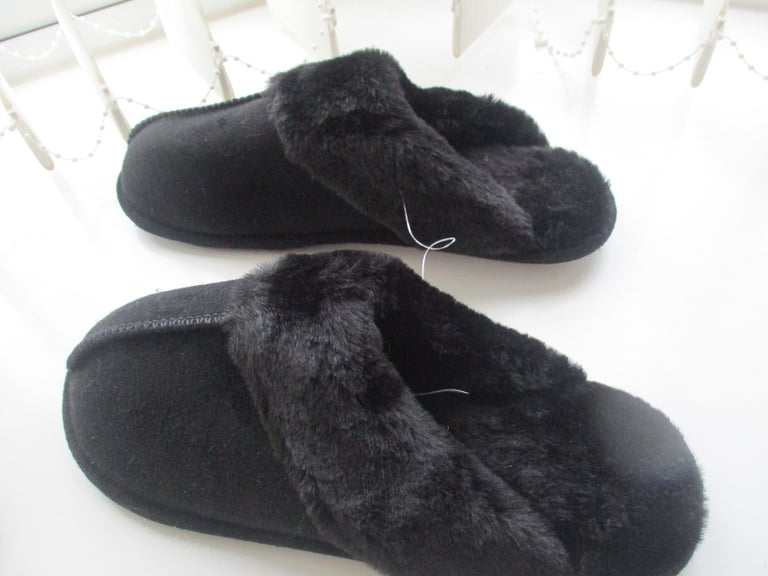 NEW,Ladies black leather shoes size 7,NEW black faux suede slippers-medium 5/6