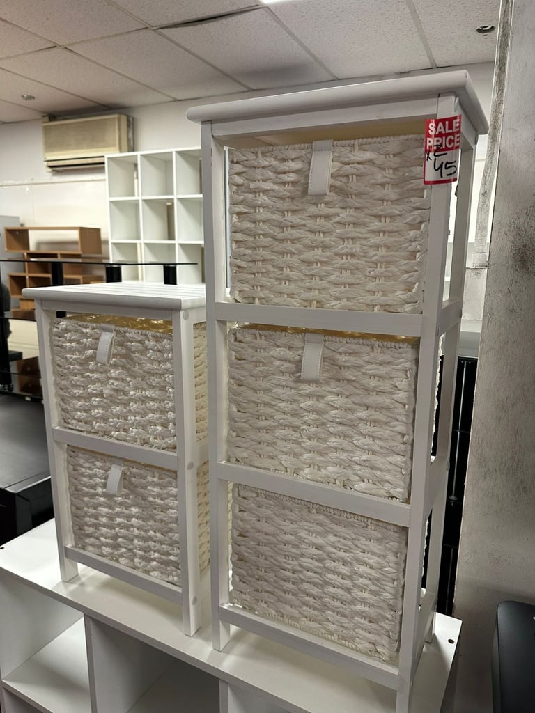 image for Home 2 & 3 Drawer Woven Bathroom Storage Unit - White