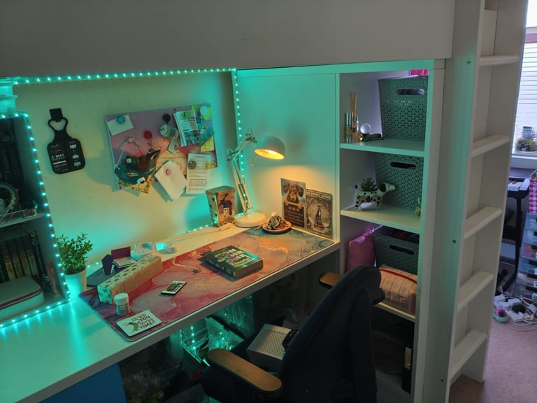 SMÅSTAD Loft Bed White / Blue Desk Wardrobe 3 Shelves 270 (L) x 180 (H) x 87 (L)