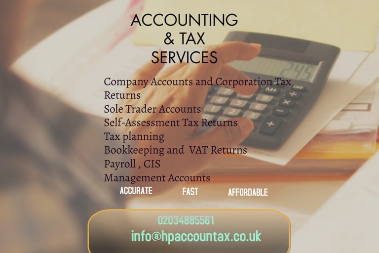 Self Assessment tax returns, CIS Rebates, Company Accounts, Bookkeeping , VAT, Payroll