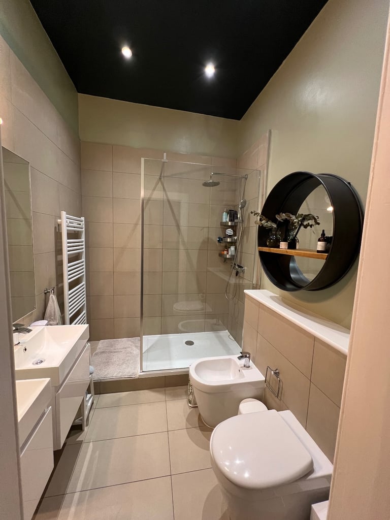 image for Industrial mirror with wooden shelf