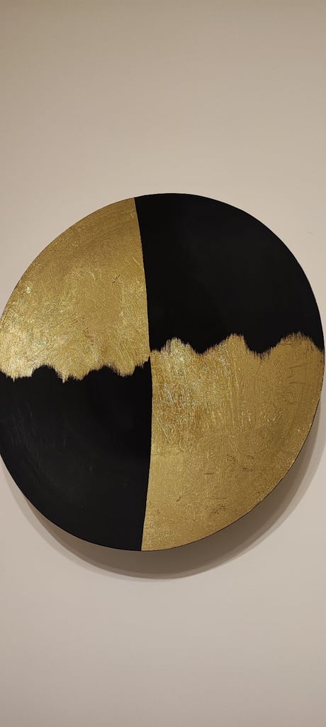 image for Contemporary Round Wall Art  Black & Gold Finish