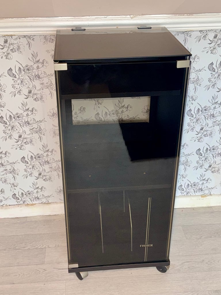 image for Fisher 1980s smoked glass Hi-Fi Cabinet vgc 