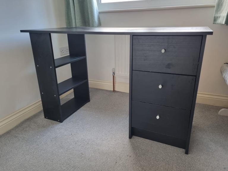 image for Black desk table with drawers and shelves Argos Malibu
