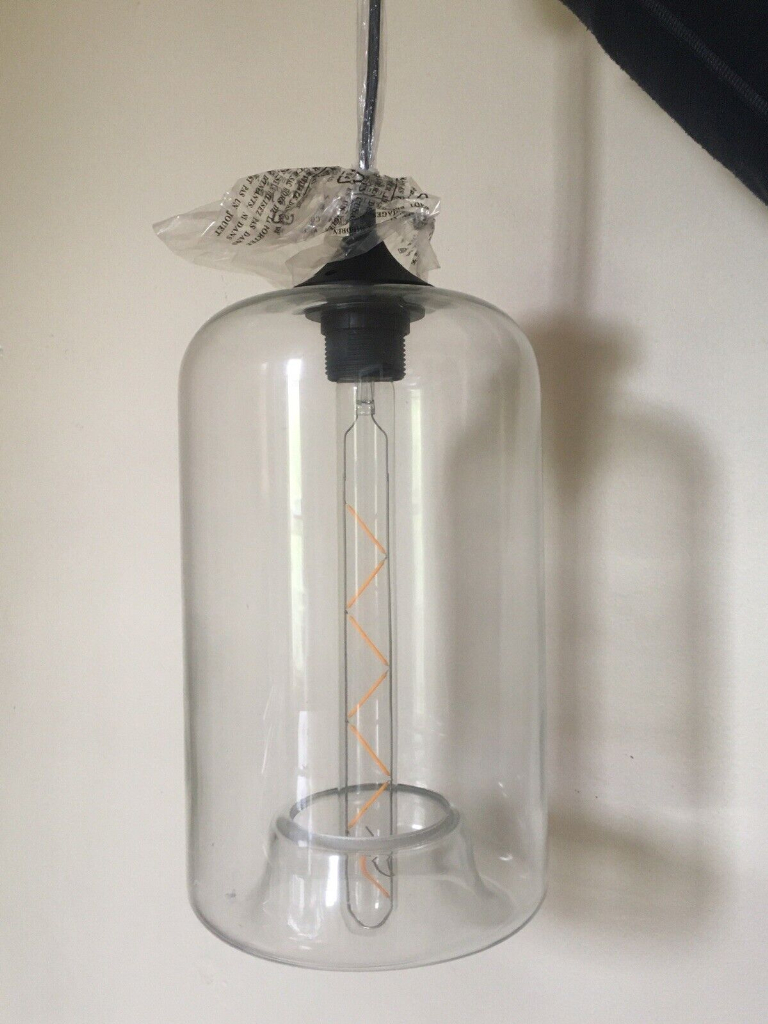 GLASS PENDANT LIGHT Hanging Ceiling Transparent Cylinder industrial modern retro