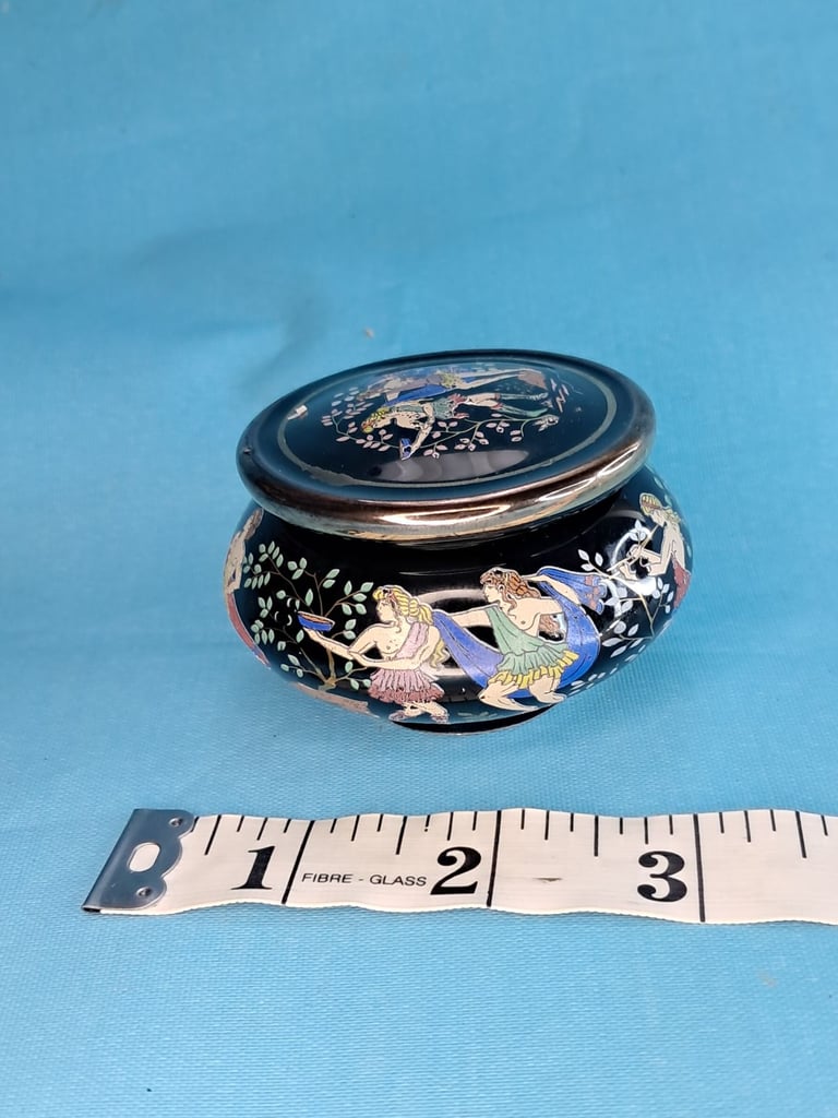 Vintage Greek ceramic perfume trinket box.   As seen. 