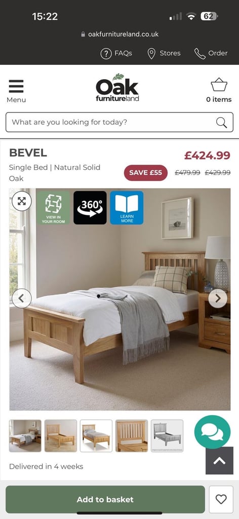 Oak Furnitureland Solid Oak Single Bed with Mattress