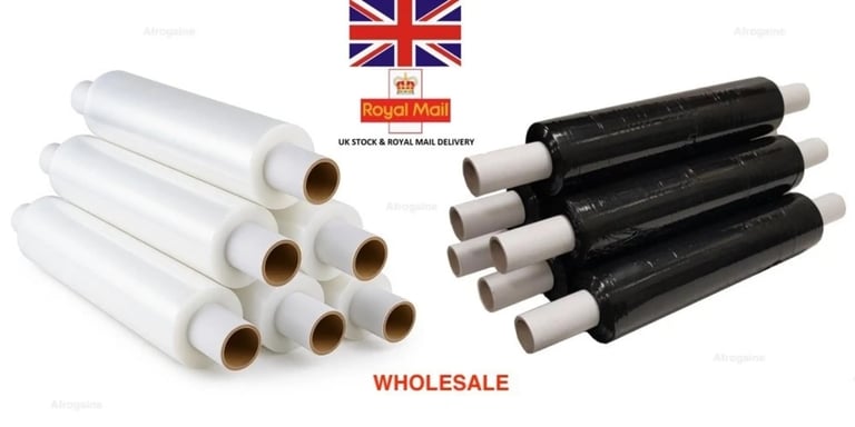 image for Pallet Wrap Stretch Shrink Clear & Black Wrap Cling Film Standard / Extended UK