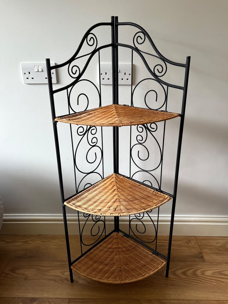 image for Vintage Wicker & Iron Corner Shelf