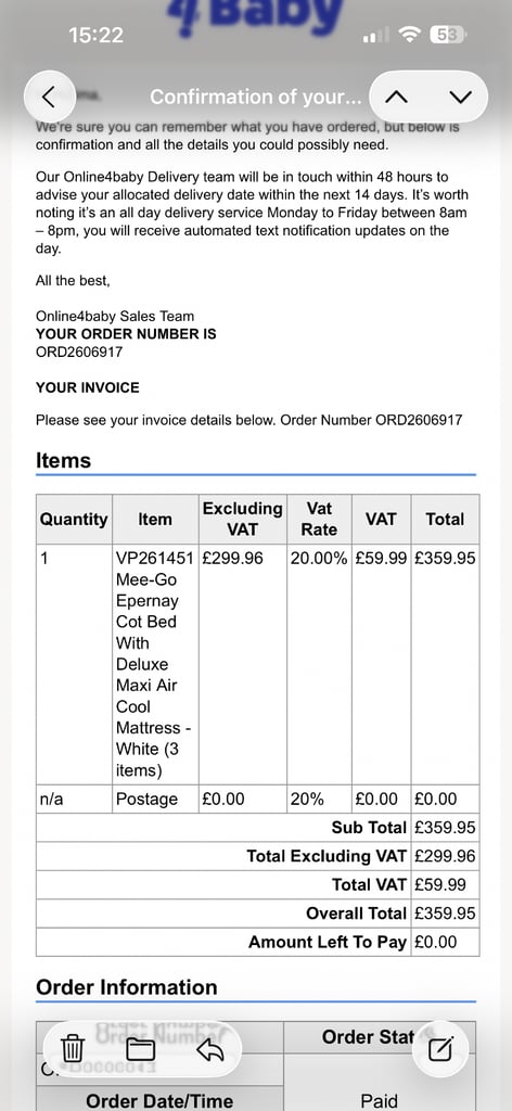 Mee-go Epernay Cot Bed with Mattress for Sale