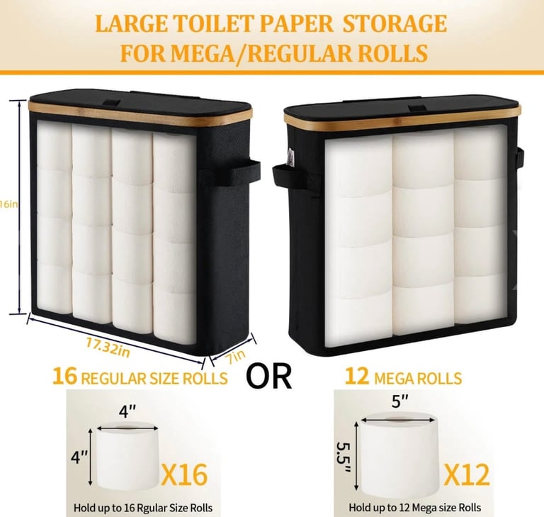 Bamboo Toilet Roll Storage Basket with Lid - Beige