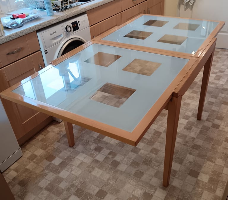 image for Solid Wood & Glass Extendable Dining Table For Sale