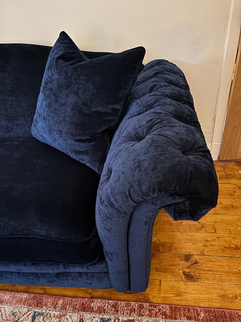 Large Dark Blue Velvet Sofa